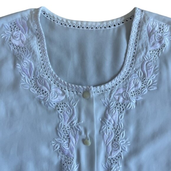 Vintage White Lace Blouse | Romantic Cottagecore Button Down Top Small Medium - Picture 3 of 7